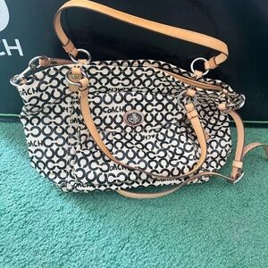 Coach Black and Cream Signature Shoulder Bag